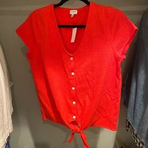 Textured tie front shirt